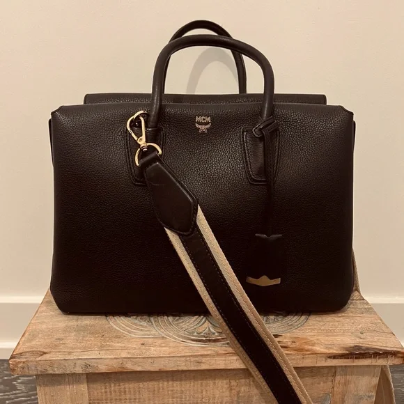 MCM Black Leather Satchel - Picture 1 of 9